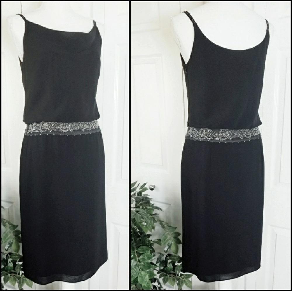 ANN TAYLOR Black Drape Neck Embellished Cocktail Party Dress 4.